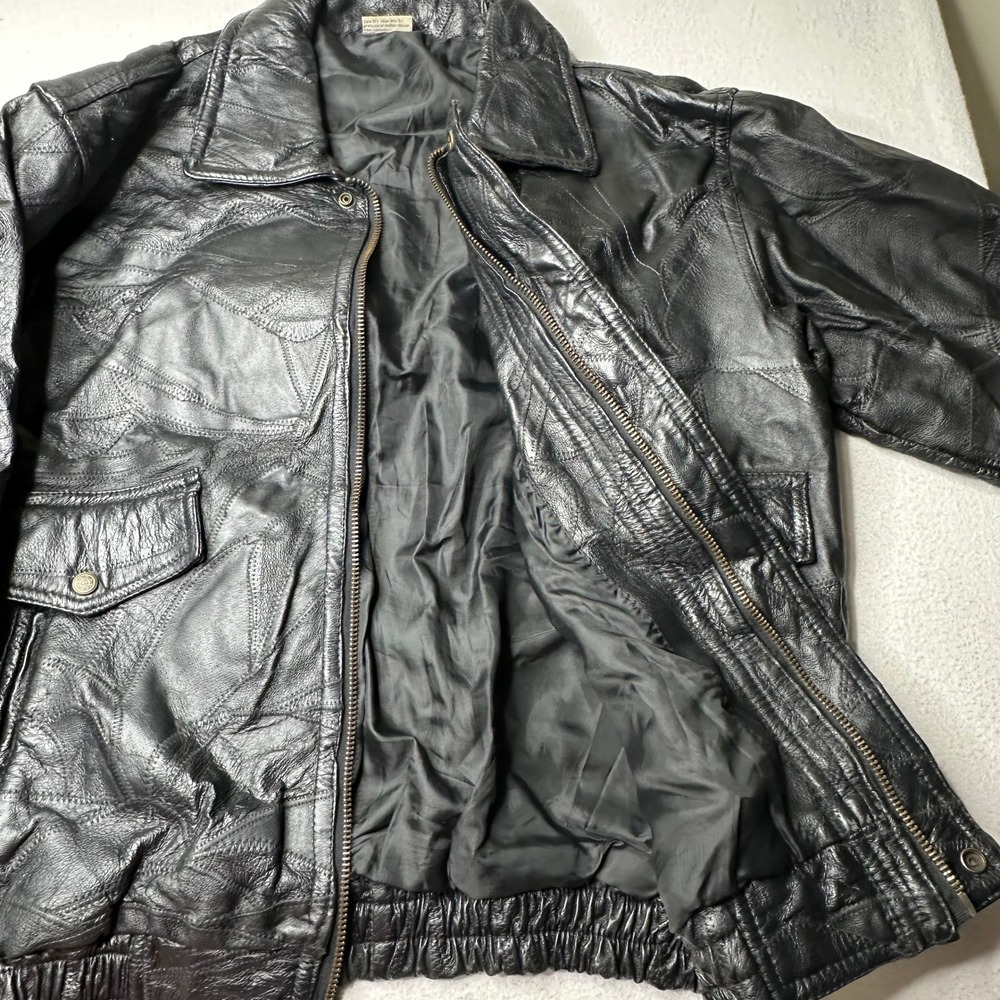 Flight Path Mens Black Leather Patchwork Bomber J… - image 11